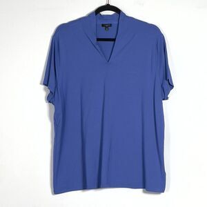 Talbots Platinum Jersey High Neck Top Womens Sz 2X Blue Stretch Short Sleeve
